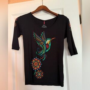 Ay Guay Black Hummingbird “Colibrí” Graphic Kids 3/4 Sleeve Tee